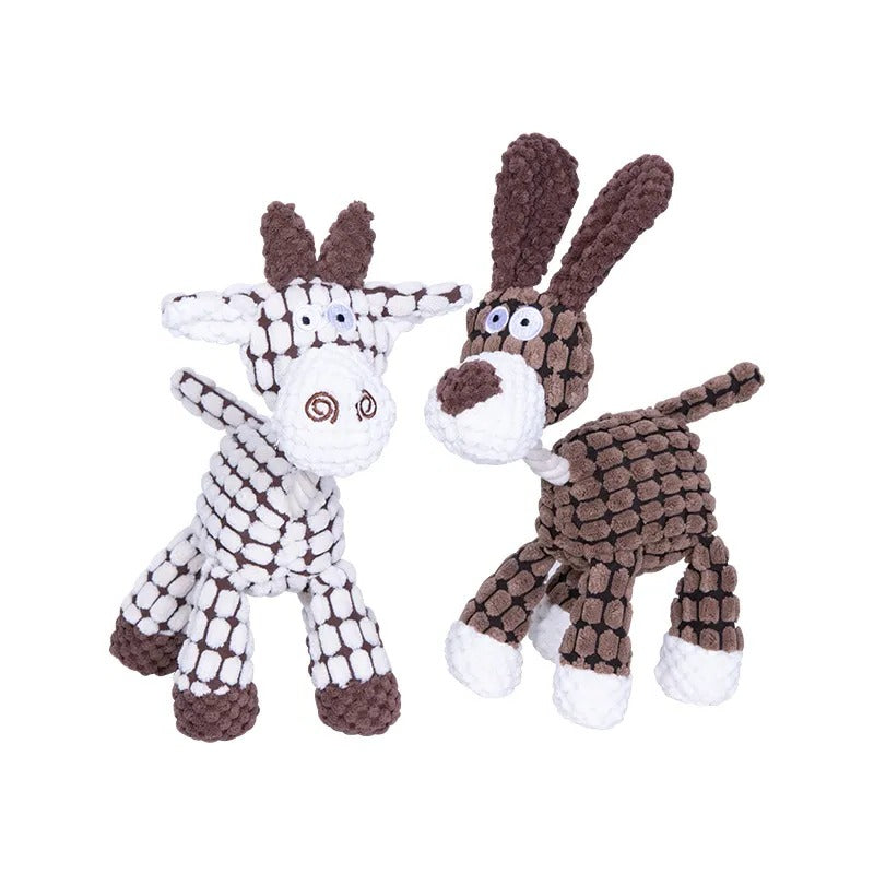Robustes Plüsch-Hundespielzeug mit Quietscher für kräftige Kauer als Hase, Esel oder Giraffe – mit Innenlage, waschbar, 3 Motive