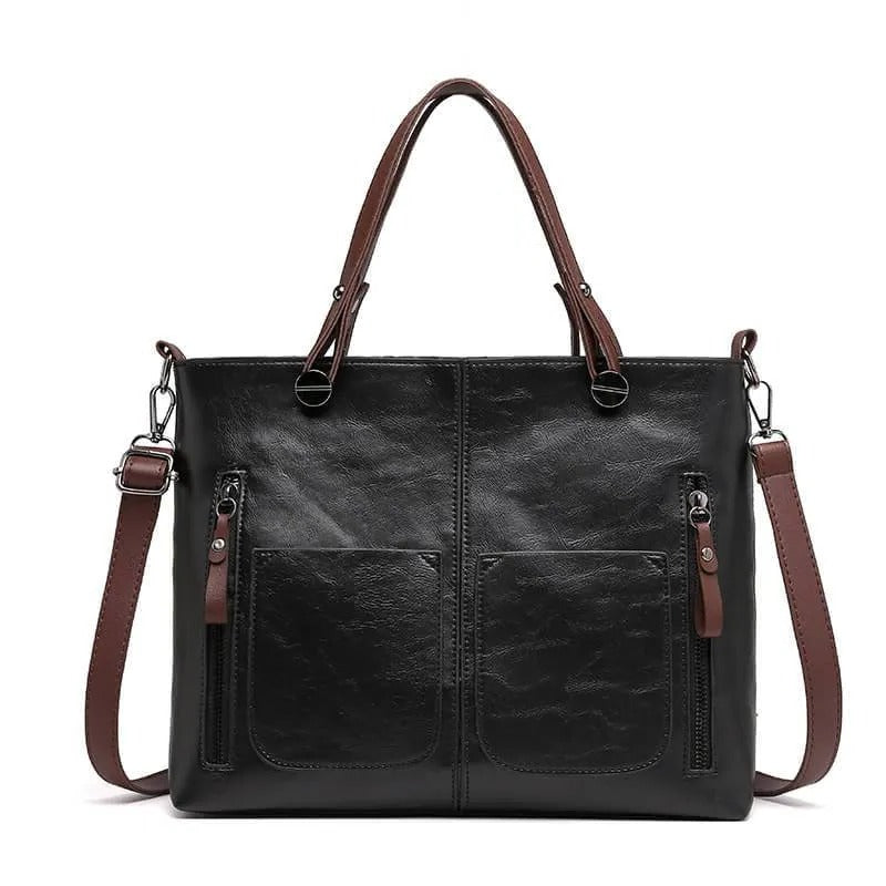 Elegante Handtasche aus Leder für Büro, Alltag und Freizeit im Herbst und Winter – mehrere Reißverschlussfächer, geräumig, Braun, Grau oder Schwarz