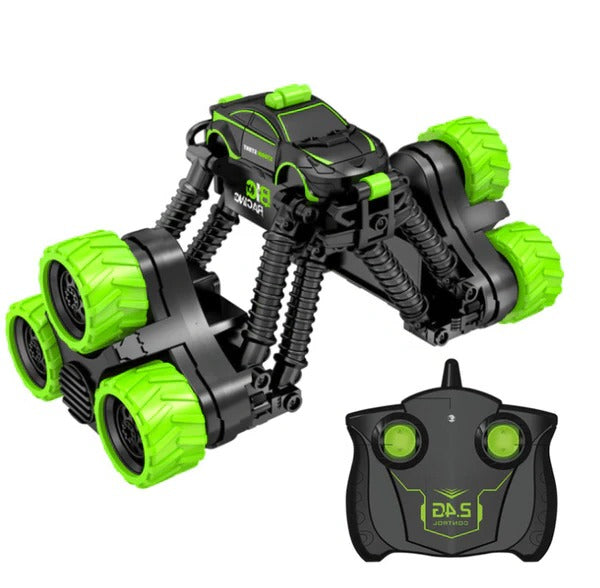 Ferngesteuertes Stunt-Auto für Kinder mit ausklappbaren Radarmen und 360-Grad-Drehung für Wohnzimmer, Hof und Terrasse – Grün-Schwarz, ca. 28 cm lang