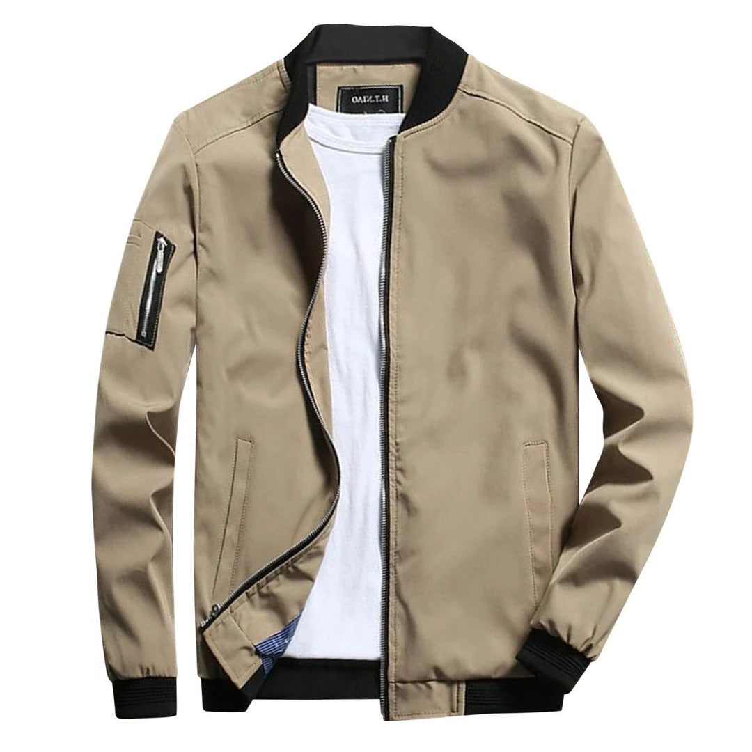 Leichte Bomberjacke für Herren aus Polyester für Frühling, Sommer und Freizeit – Strickbündchen, Reißverschluss, Ärmeltasche, M bis 3XL, 5 Farben