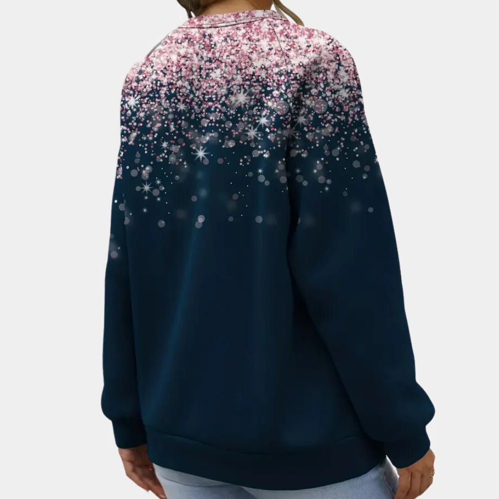 Langarm-Sweatshirt für Damen mit Glitzerpunkt-Druck im Farbverlauf für Freizeit und Ausgehen – Rundhals, Polyester, XS bis XL, 5 Farben