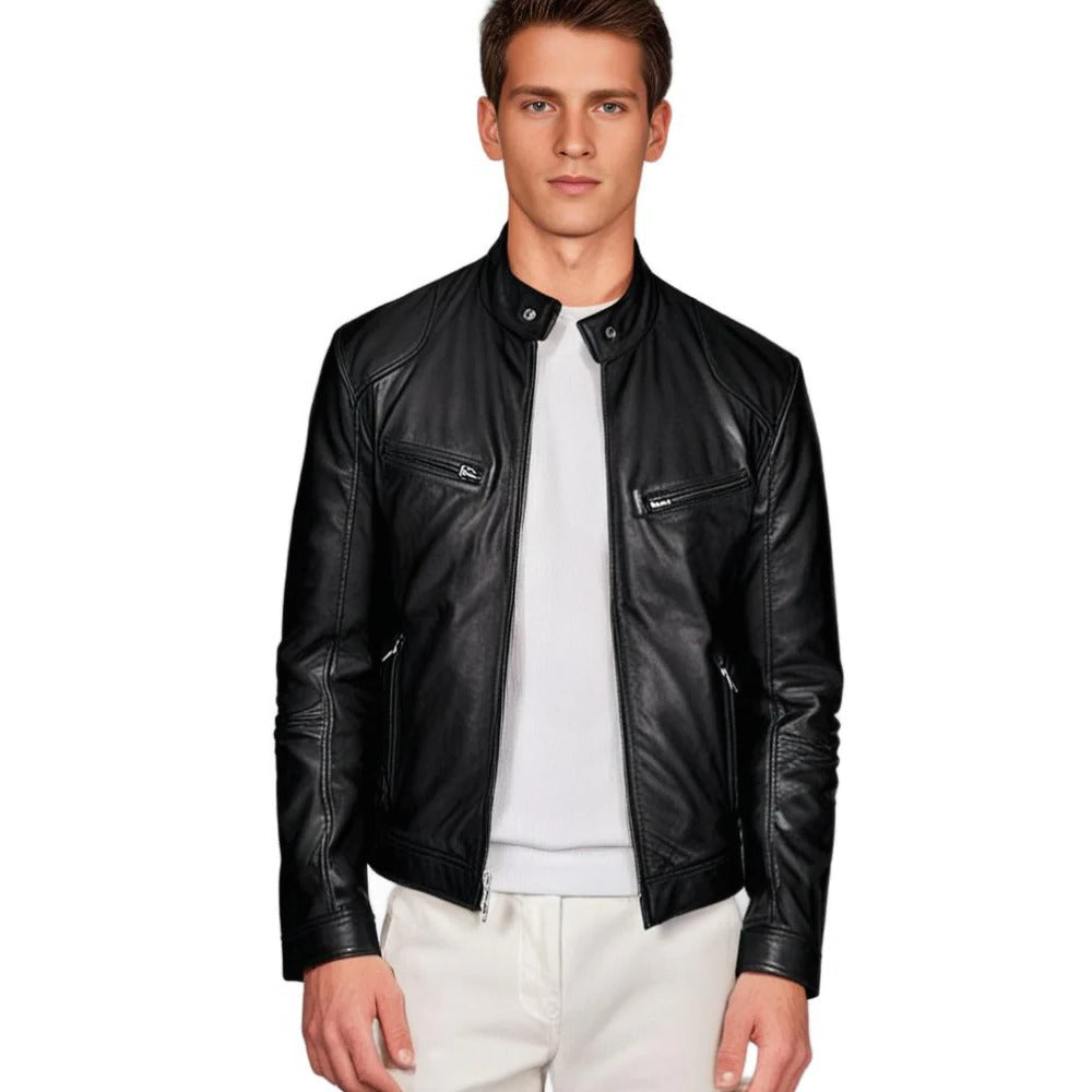 Herrenjacke aus Kunstleder (PU) mit weichem Innenfutter als Sommer- und Übergangsjacke – klassischer Schnitt, XS bis 2XL, 4 Farben
