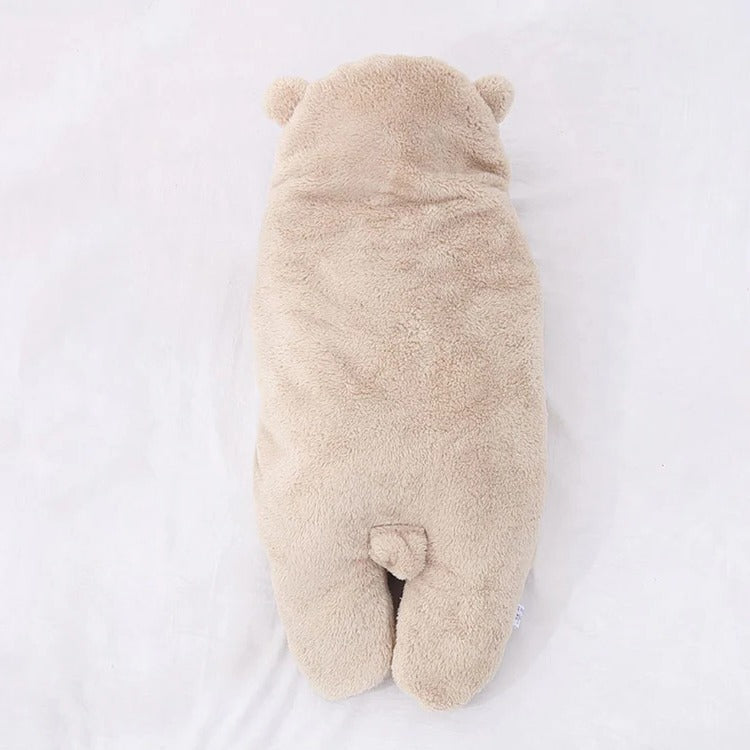 Baby-Pucksack mit Bärenohren-Kapuze für Kuschelzeit und Nacht – flauschige Einschlagdecke mit Klettverschluss, 60 × 40 bis 78 × 45 cm, 6 Farben