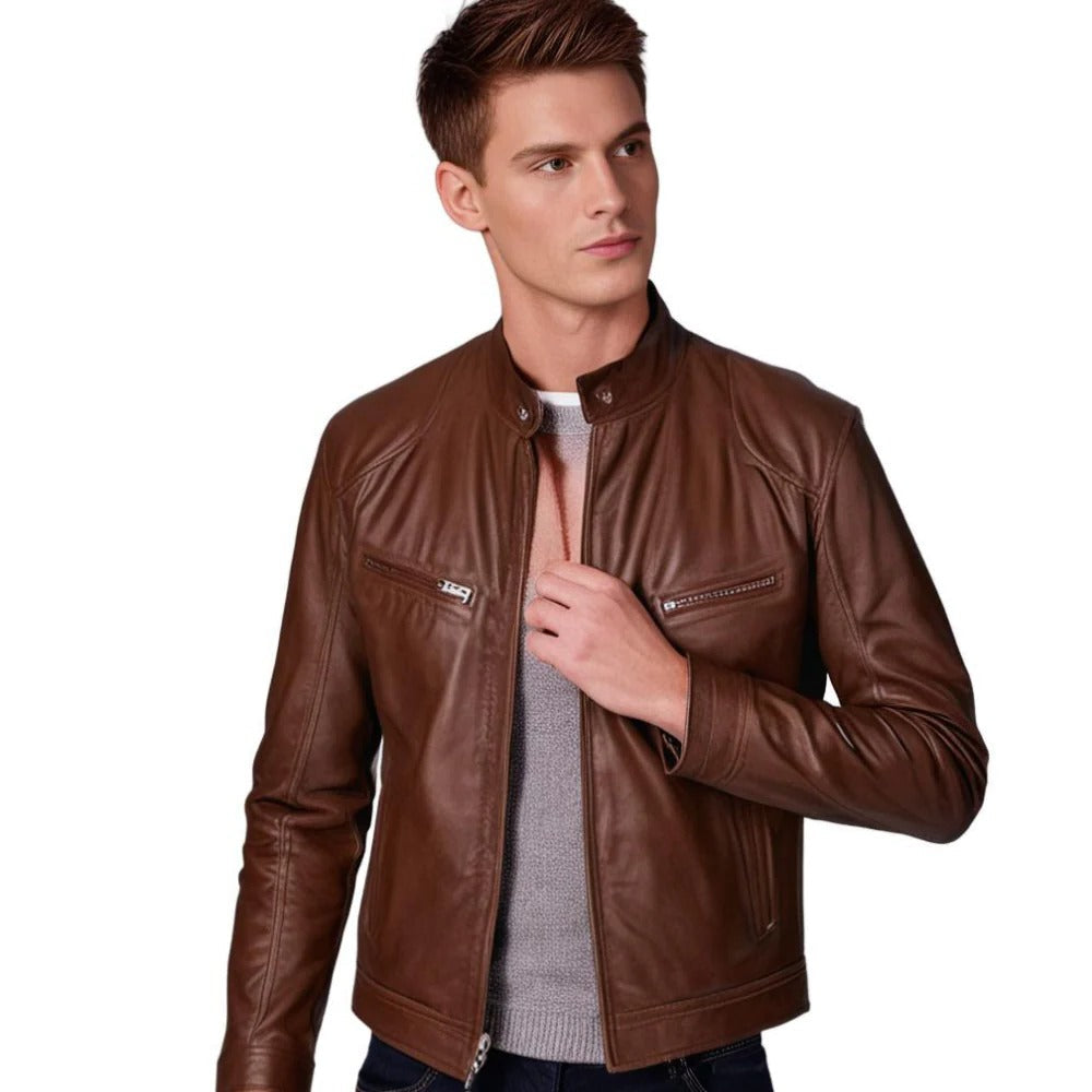 Herrenjacke aus Kunstleder (PU) mit weichem Innenfutter als Sommer- und Übergangsjacke – klassischer Schnitt, XS bis 2XL, 4 Farben