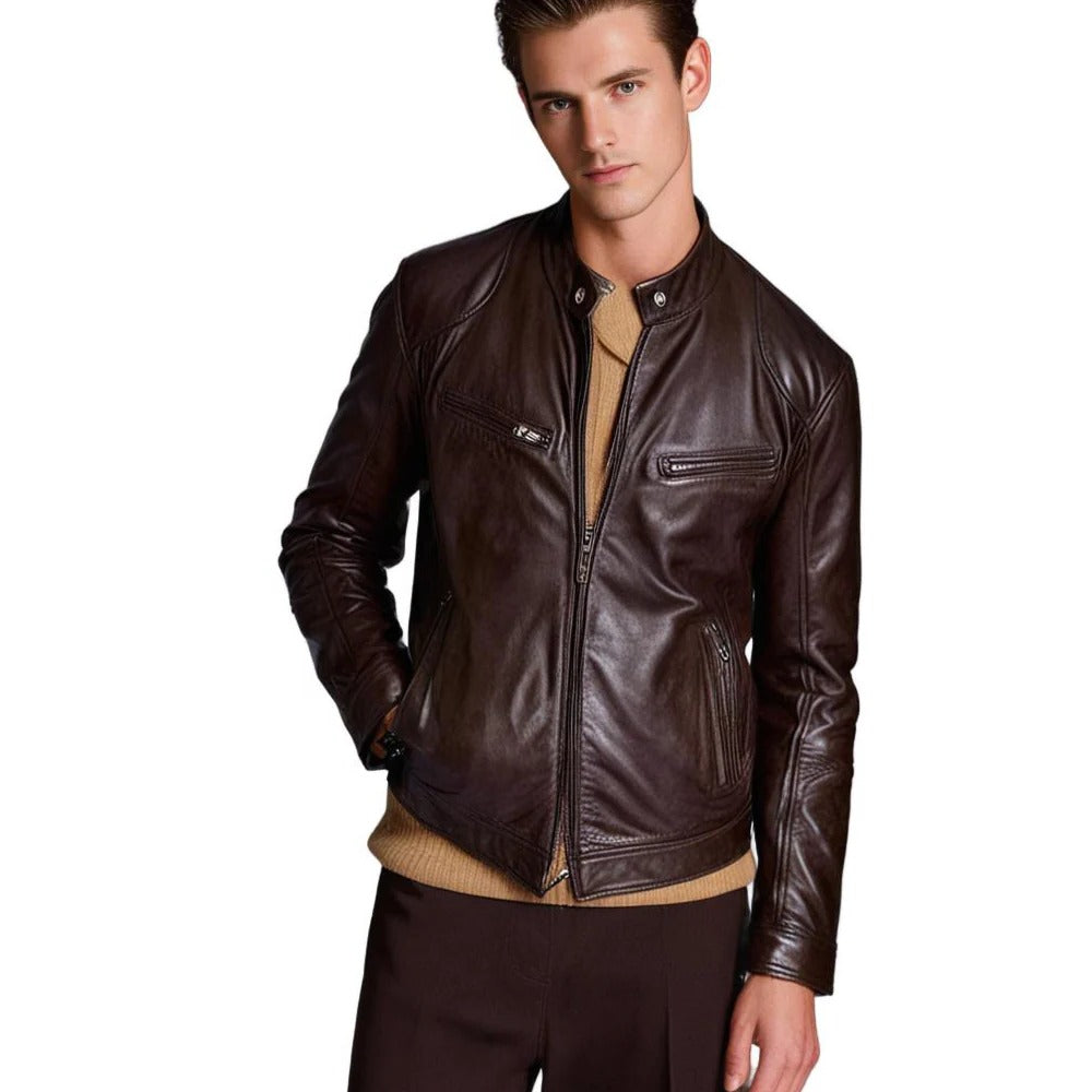Herrenjacke aus Kunstleder (PU) mit weichem Innenfutter als Sommer- und Übergangsjacke – klassischer Schnitt, XS bis 2XL, 4 Farben