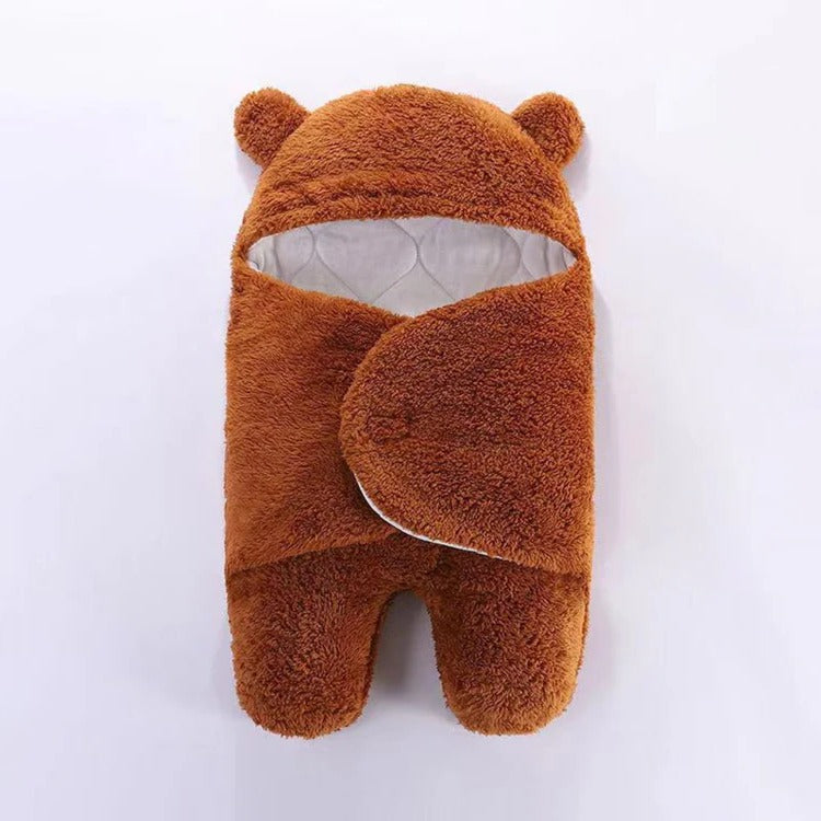 Baby-Pucksack mit Bärenohren-Kapuze für Kuschelzeit und Nacht – flauschige Einschlagdecke mit Klettverschluss, 60 × 40 bis 78 × 45 cm, 6 Farben