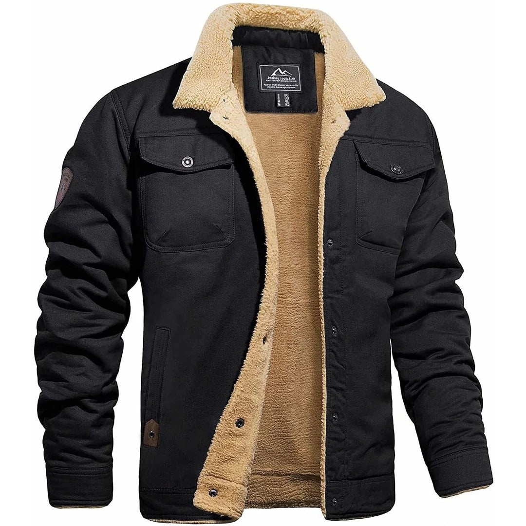 Herrenjacke mit Teddyfutter und Teddykragen im Vintage-Stil für Winter, Stadt und Abend – Knopfleiste, Brusttaschen mit Patte, S bis 3XL, 5 Farben