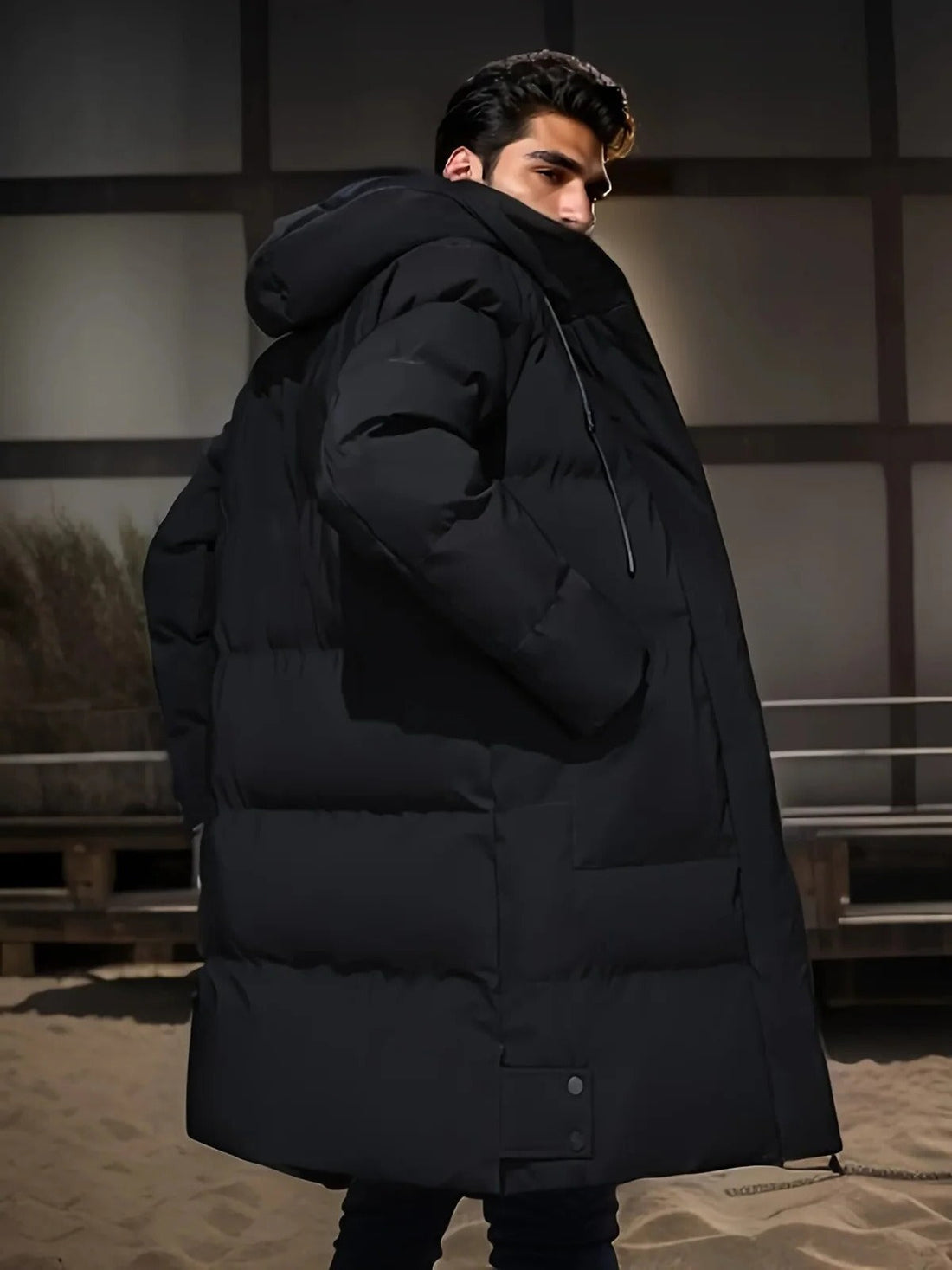 Lange Winterjacke für Herren, wasserdicht und warm gefüttert, mit verstellbarer Kapuze für Arbeitsweg und Spaziergang – XS bis 4XL, 2 Farben