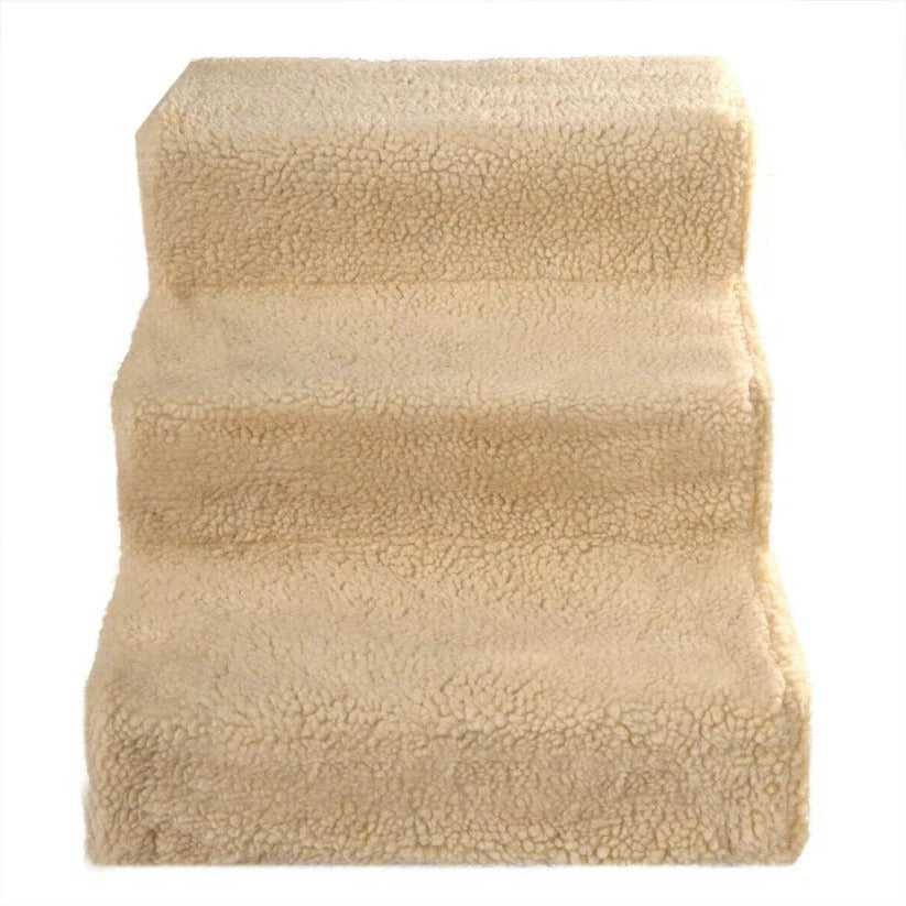 Tragbare Hundetreppe mit 3 Stufen und Plüschbezug für hohe Betten, Sofa und Sessel – für kleine Rassen und ältere Hunde, abnehmbarer Bezug, Beige
