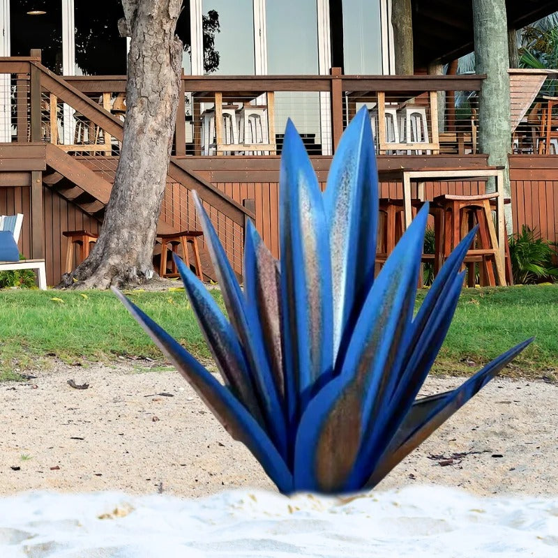 Deko-Agave aus Metall für Garten, Terrasse und Wohnraum – handgefertigt in Rost-Optik mit Farbakzenten, wetterfest beschichtet, 7 Farben