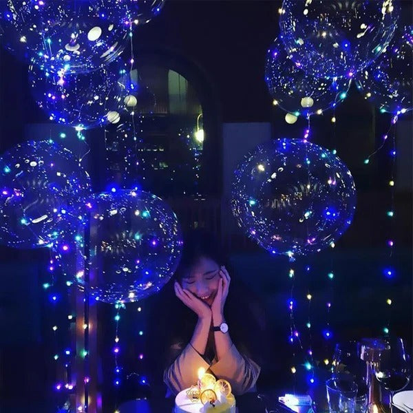 LED-Ballons mit Lichterkette und Haltestab für Geburtstag, Hochzeit, Gartenparty und Silvester – transparent, wiederverwendbar, 4 Lichtfarben