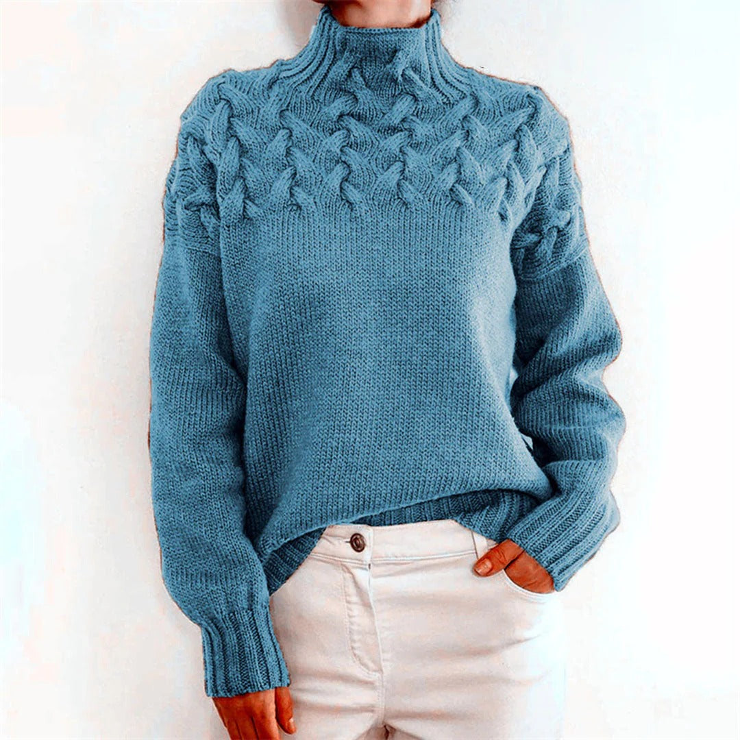 Rollkragenpullover mit Zopfmuster für Damen für kalte Tage und Winter – Grobstrick, hüftlang, gerippte Bündchen, S bis 2XL, 6 Farben