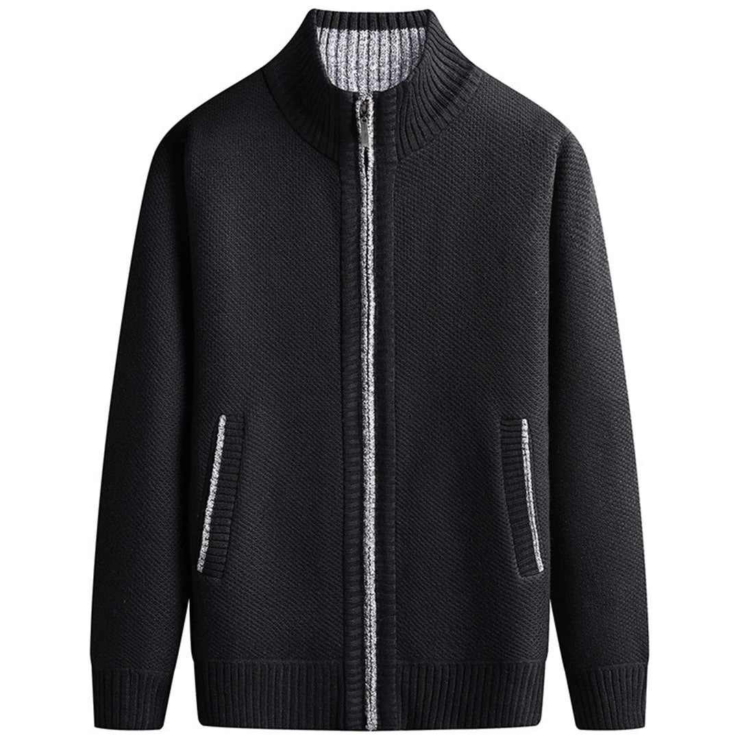 Herren-Strickjacke mit Reißverschluss und Stehkragen für Arbeit, Freizeit und Reisen – warm und weich, Seitentaschen, M bis 3XL, 6 Farben