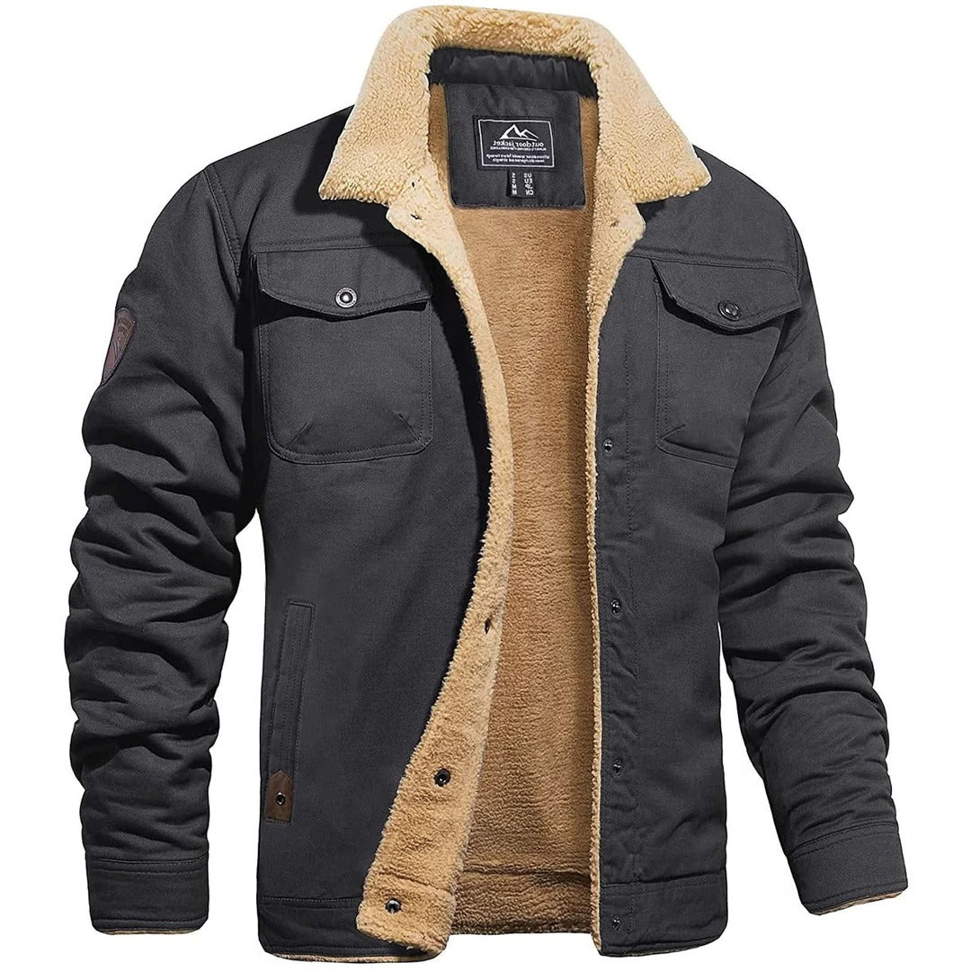 Herrenjacke mit Teddyfutter und Teddykragen im Vintage-Stil für Winter, Stadt und Abend – Knopfleiste, Brusttaschen mit Patte, S bis 3XL, 5 Farben