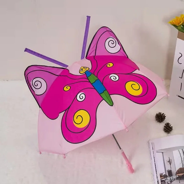 Kinderregenschirm mit 3D-Aufsatz und Tiermotiven für Kita- und Schulweg – bunt bedruckt, 14 Motive von Rakete bis Marienkäfer