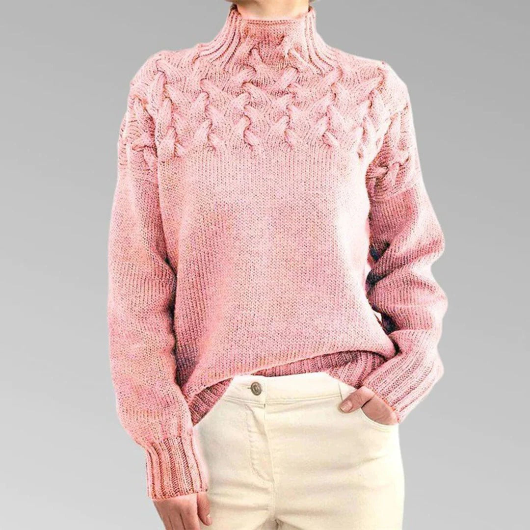 Rollkragenpullover mit Zopfmuster für Damen für kalte Tage und Winter – Grobstrick, hüftlang, gerippte Bündchen, S bis 2XL, 6 Farben