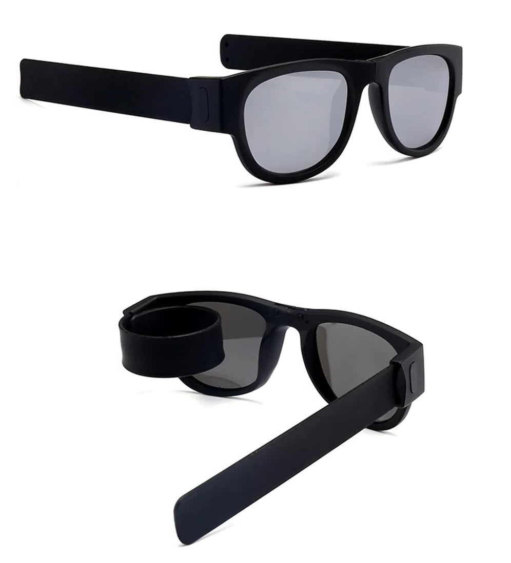 Faltbare Sonnenbrille aus Kunststoff mit Wickelbügeln für Outdoor und unterwegs – 13,5 × 5 cm, polarisiert, verspiegelt oder UV400, 19 Farben