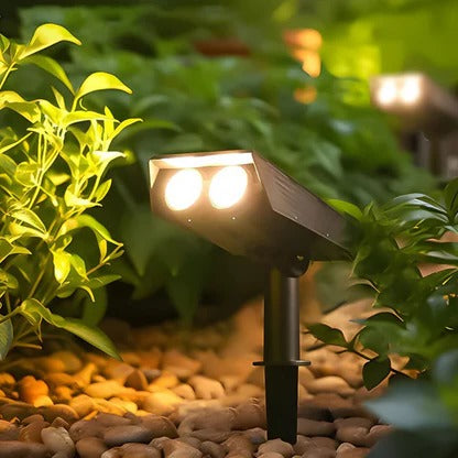 Solar-LED-Strahler mit Zoomlinse für Garten, Rasen und Terrasse – IP65, RGB und Warmweiß 3000 K, bis 12 h Leuchtdauer, Schwarz