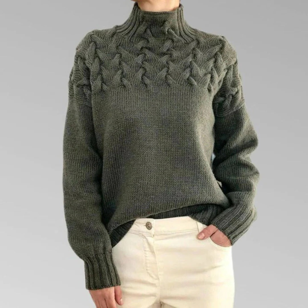 Rollkragenpullover mit Zopfmuster für Damen für kalte Tage und Winter – Grobstrick, hüftlang, gerippte Bündchen, S bis 2XL, 6 Farben