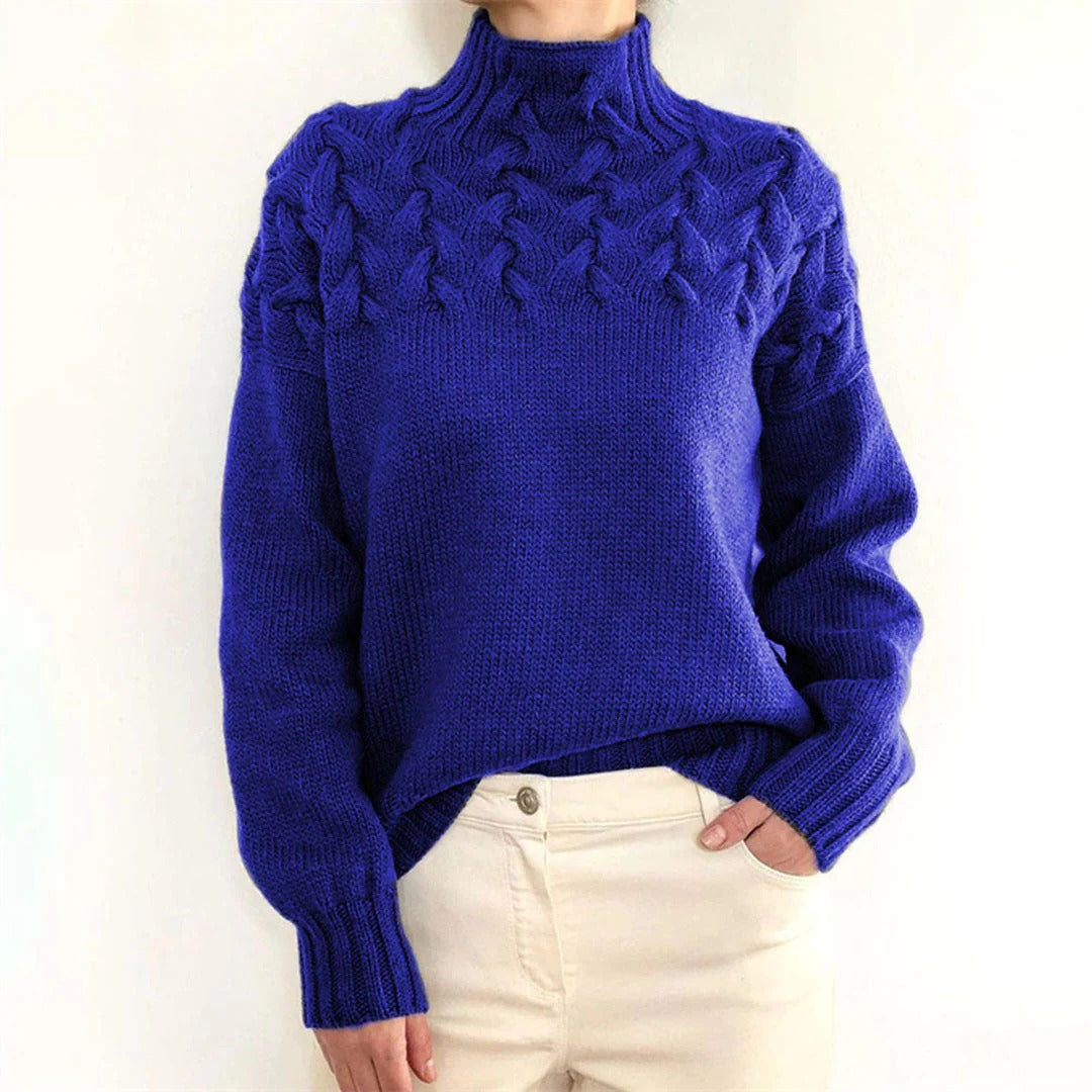 Rollkragenpullover mit Zopfmuster für Damen für kalte Tage und Winter – Grobstrick, hüftlang, gerippte Bündchen, S bis 2XL, 6 Farben