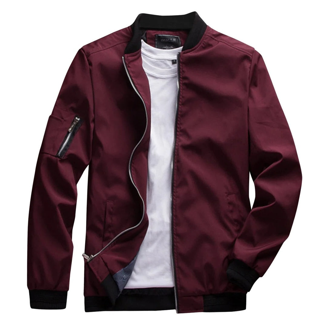 Leichte Bomberjacke für Herren aus Polyester für Frühling, Sommer und Freizeit – Strickbündchen, Reißverschluss, Ärmeltasche, M bis 3XL, 5 Farben