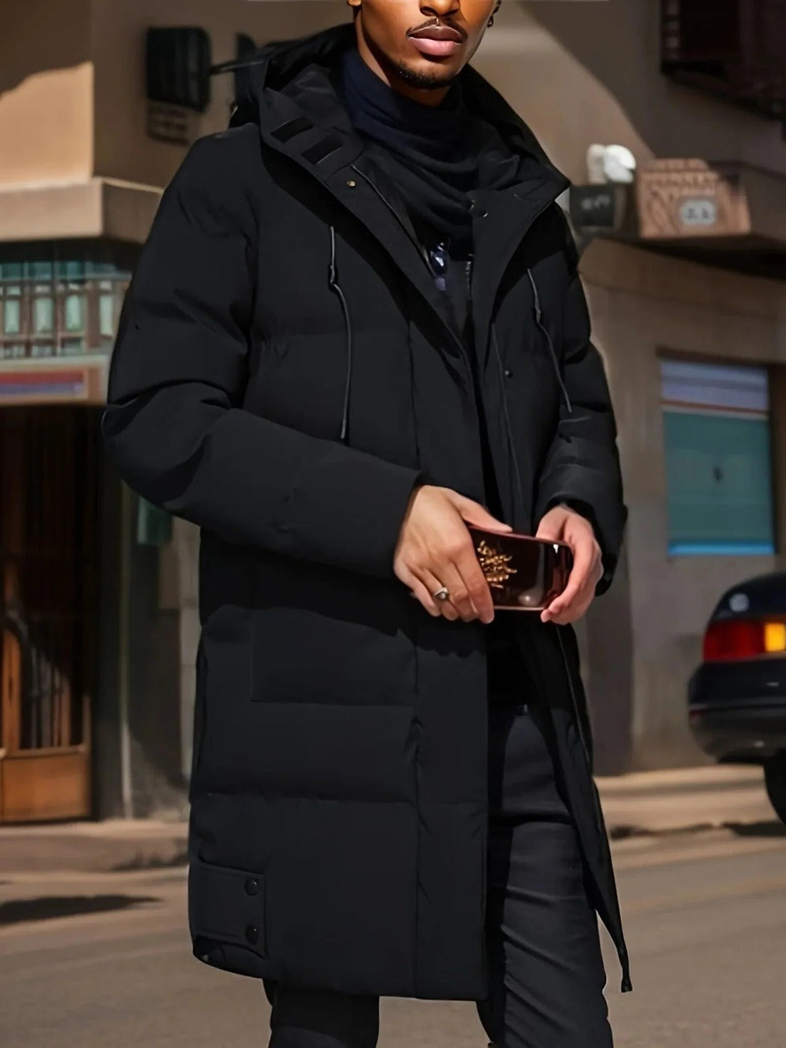 Lange Winterjacke für Herren, wasserdicht und warm gefüttert, mit verstellbarer Kapuze für Arbeitsweg und Spaziergang – XS bis 4XL, 2 Farben