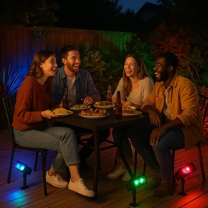 Solar-LED-Strahler mit Zoomlinse für Garten, Rasen und Terrasse – IP65, RGB und Warmweiß 3000 K, bis 12 h Leuchtdauer, Schwarz