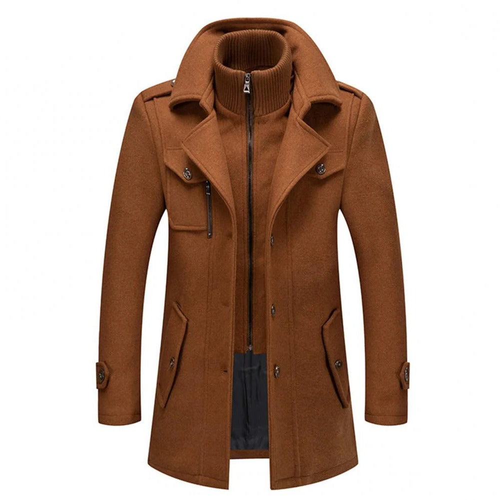 Wintermantel für Herren in Zweilagen-Optik mit Strick-Stehkragen und Thermofutter für Alltag und formelle Anlässe – große Taschen, M bis 5XL, 3 Farben