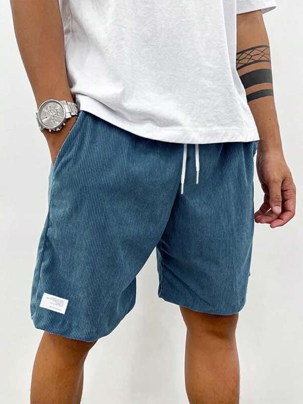 Kurze Cordhose für Herren aus 100 % Polyester mit leichtem Stretch für Freizeit und Zuhause – bequeme Passform, S bis 2XL, 10 Farben