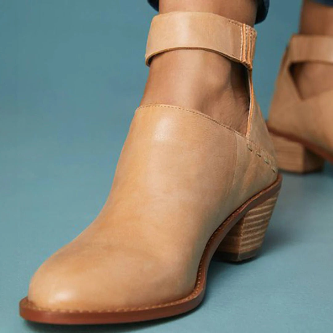 Damen-Stiefeletten aus PU-Leder mit Blockabsatz und Knöchelriemen für Alltag und Feiern – spitze Form, Reißverschluss, Größe 5 bis 12, 3 Farben