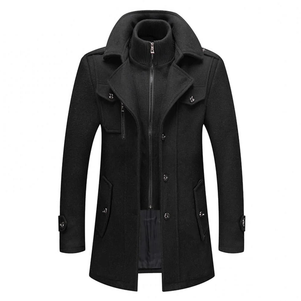 Wintermantel für Herren in Zweilagen-Optik mit Strick-Stehkragen und Thermofutter für Alltag und formelle Anlässe – große Taschen, M bis 5XL, 3 Farben