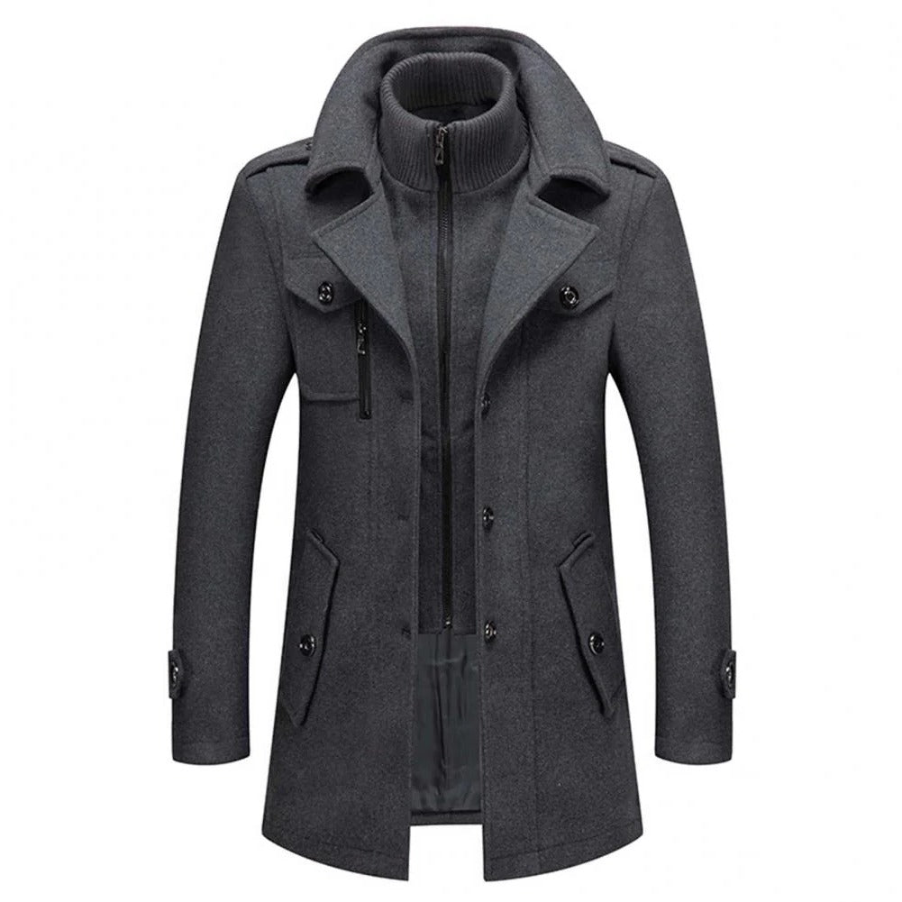 Wintermantel für Herren in Zweilagen-Optik mit Strick-Stehkragen und Thermofutter für Alltag und formelle Anlässe – große Taschen, M bis 5XL, 3 Farben