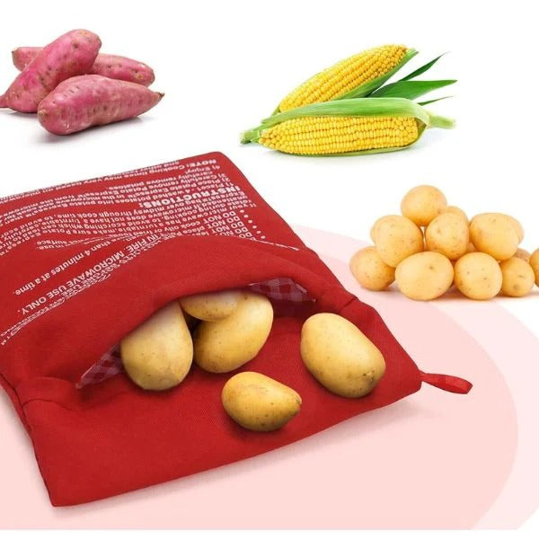 Mikrowellen-Kartoffelbeutel zum Dampfgaren von Kartoffeln, Maiskolben und Tortillas – 19 × 25 cm, rechteckig, waschbar, wiederverwendbar
