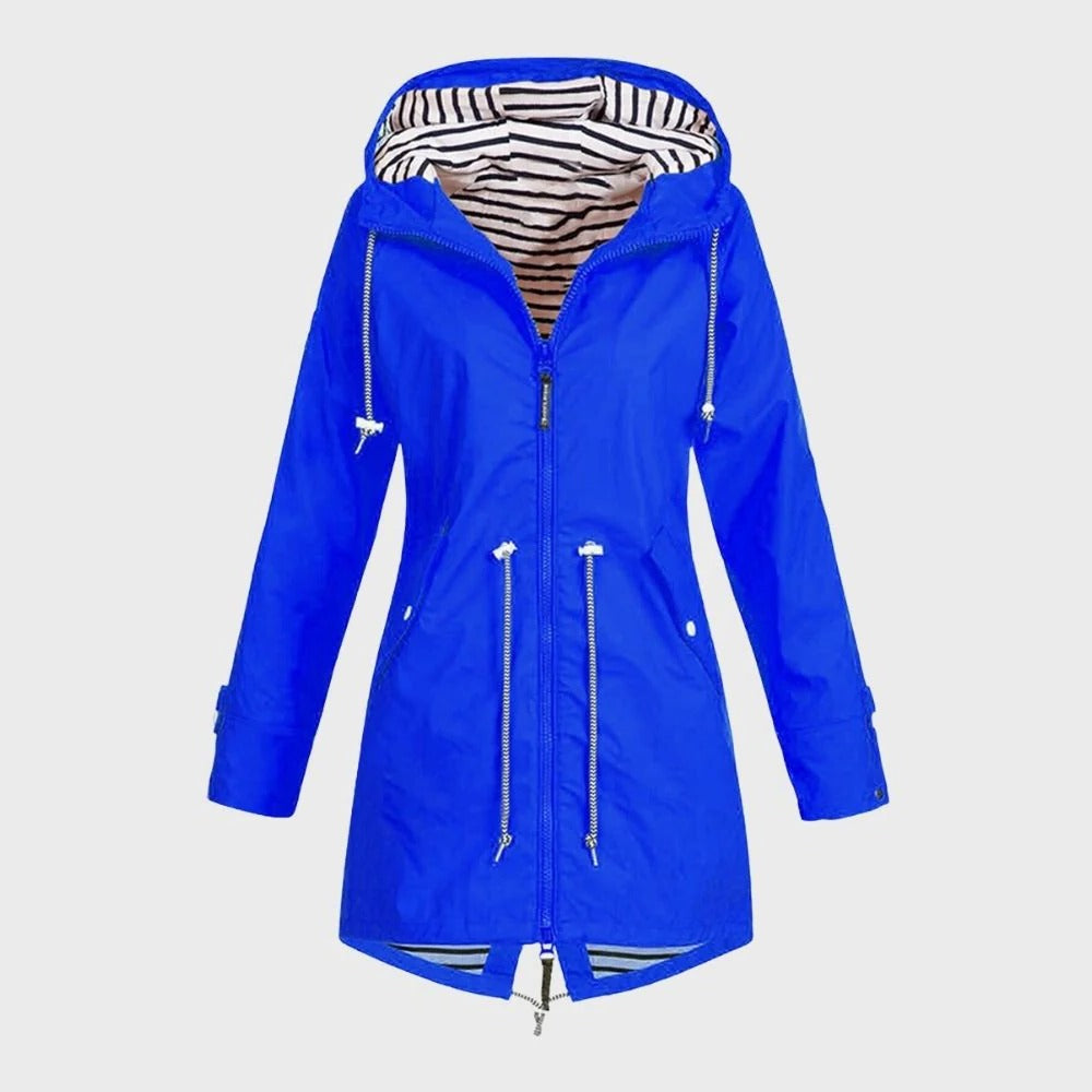 Lange Regenjacke für Damen mit verstellbarer Kapuze für Alltag und Freizeit – wasserdicht, atmungsaktiv, tailliert, S bis 3XL, 6 Farben