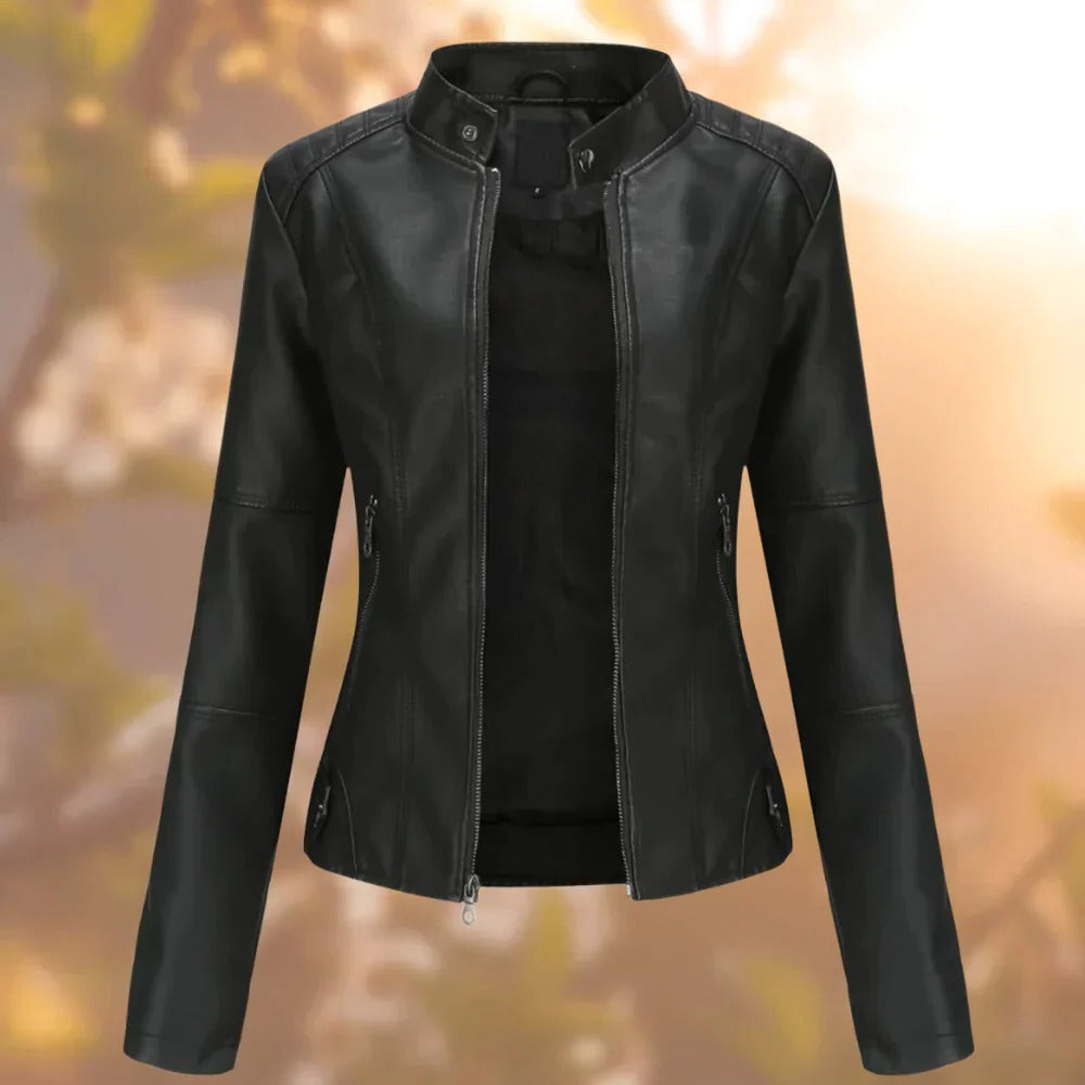 Elegante Damenjacke mit Stehkragen und Metallakzenten für Ausgehen und Alltag – EU-Größen S bis 3XL, Schwarz, Braun, Beige oder Rot