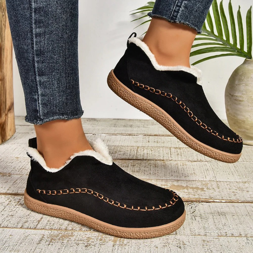 Gefütterte Damen-Winterschuhe zum Reinschlüpfen für Schnee, Nässe und Spaziergänge – Wildlederoptik, Plüschfutter, rutschfeste Sohle, Größen 5 bis 12