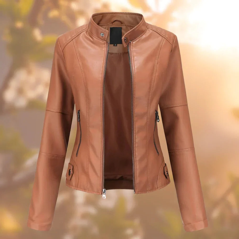 Elegante Damenjacke mit Stehkragen und Metallakzenten für Ausgehen und Alltag – EU-Größen S bis 3XL, Schwarz, Braun, Beige oder Rot