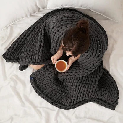 Grob gestrickte Gewichtsdecke als Kuscheldecke für Bett, Sofa und Sessel – dicke Maschen, atmungsaktiv, waschbar, für eine Person, 5 Farben