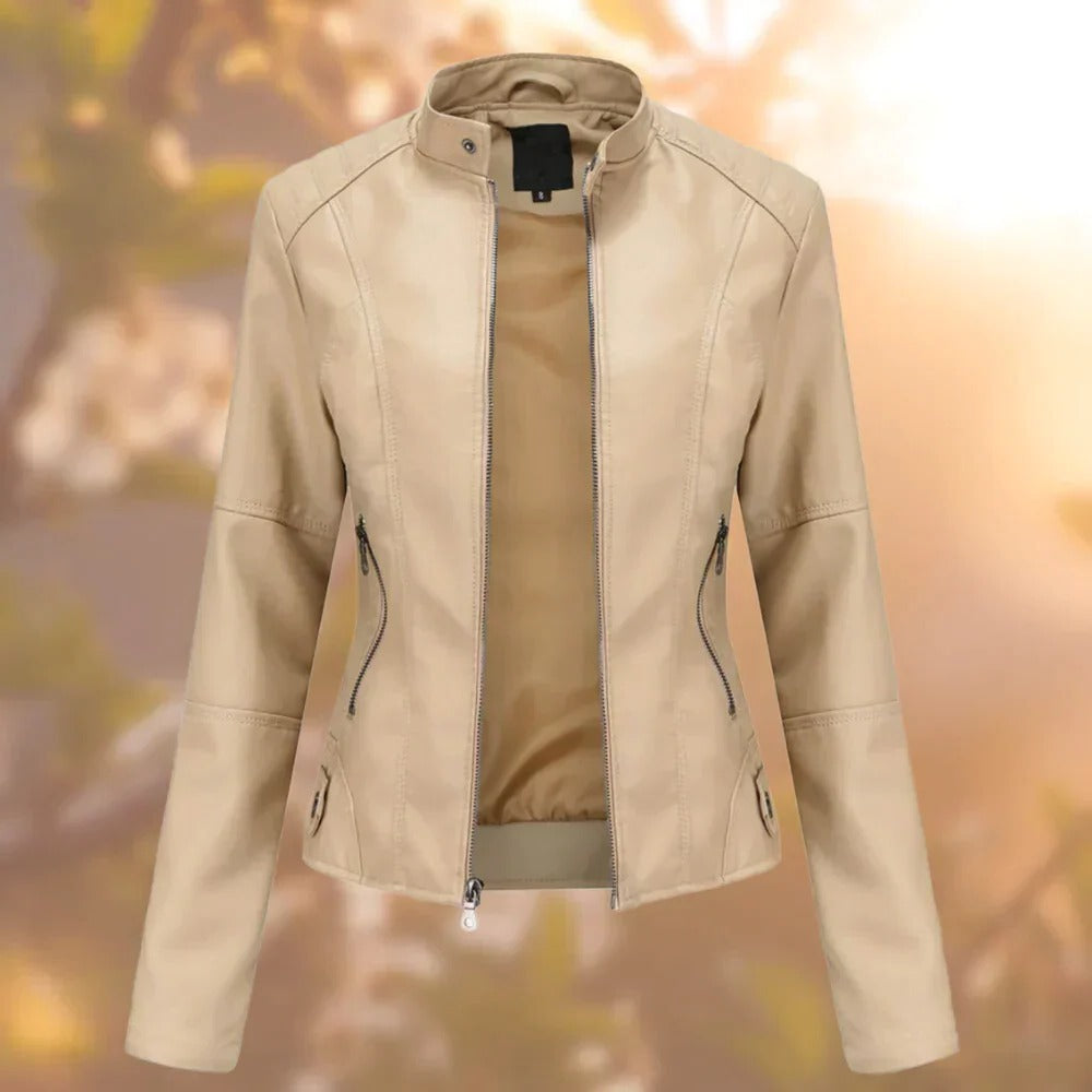 Elegante Damenjacke mit Stehkragen und Metallakzenten für Ausgehen und Alltag – EU-Größen S bis 3XL, Schwarz, Braun, Beige oder Rot