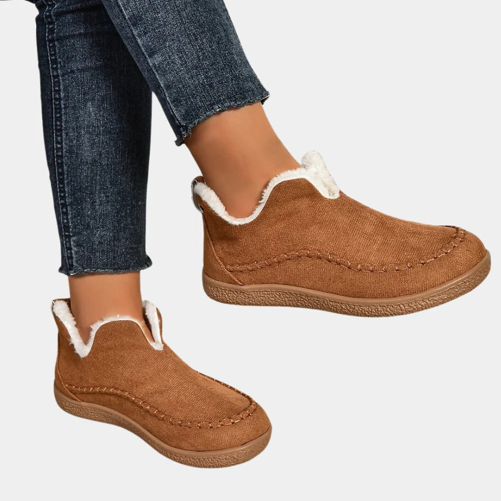 Gefütterte Damen-Winterschuhe zum Reinschlüpfen für Schnee, Nässe und Spaziergänge – Wildlederoptik, Plüschfutter, rutschfeste Sohle, Größen 5 bis 12
