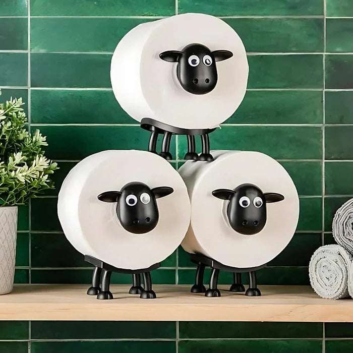 Freistehender Toilettenpapierhalter in Schafform für Bad und Gäste-WC – Tierfigur zum Hinstellen, die Rolle bildet den Körper, in Schwarz