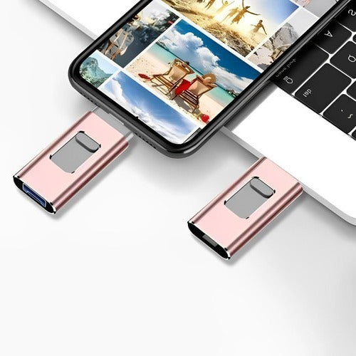4-in-1-USB-Stick mit 32 GB für Smartphone, Tablet und PC – Lightning, USB-C, Micro-USB und USB-A, Datensicherung für Fotos und Videos, 4 Farben