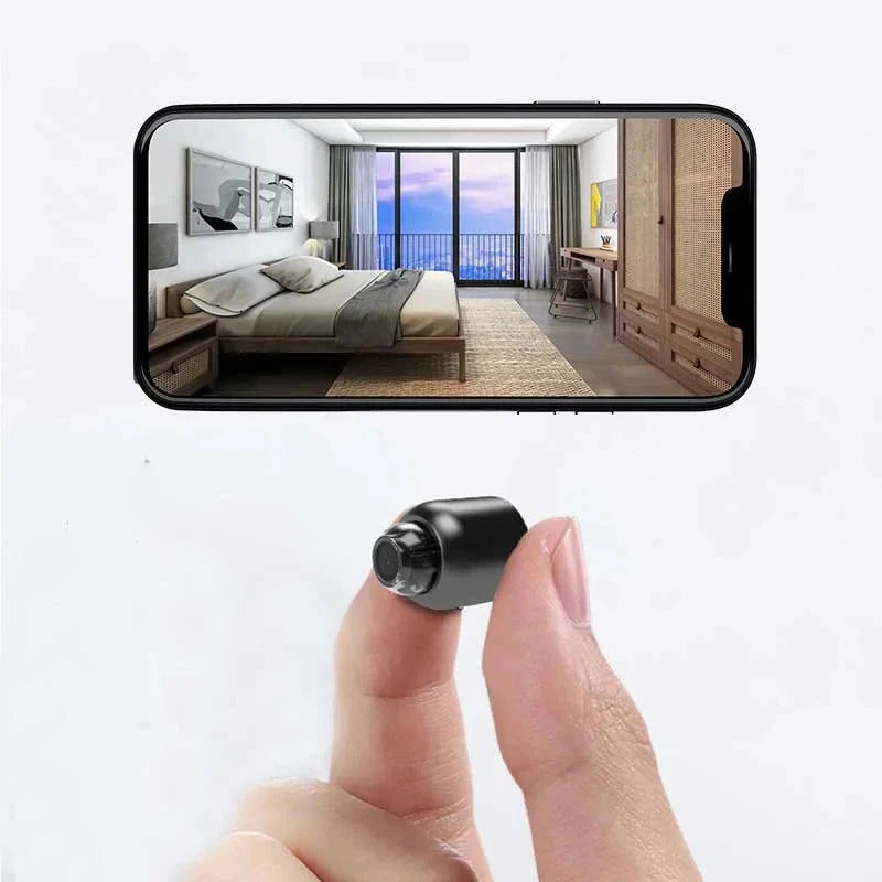 Kleine WLAN-Kamera mit Infrarot-Nachtsicht und Bewegungsalarm für Babyzimmer und Haustiere – Full HD live, 140° Weitwinkel, App, Halterung