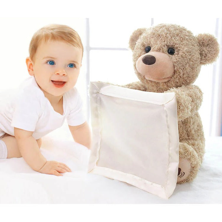 Interaktiver Plüschteddy mit Kuckuck-Funktion und Melodien für die Bauchlage von Babys – weiche Materialien, geschlossene Elemente, leicht zu reinigen