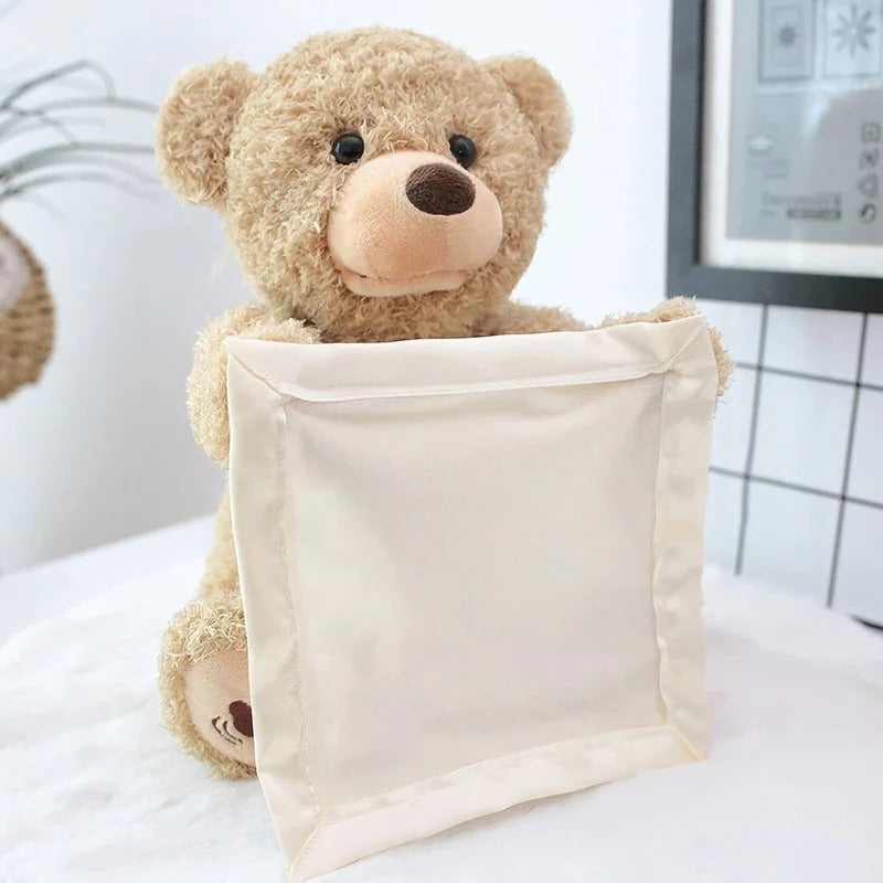 Interaktiver Plüschteddy mit Kuckuck-Funktion und Melodien für die Bauchlage von Babys – weiche Materialien, geschlossene Elemente, leicht zu reinigen