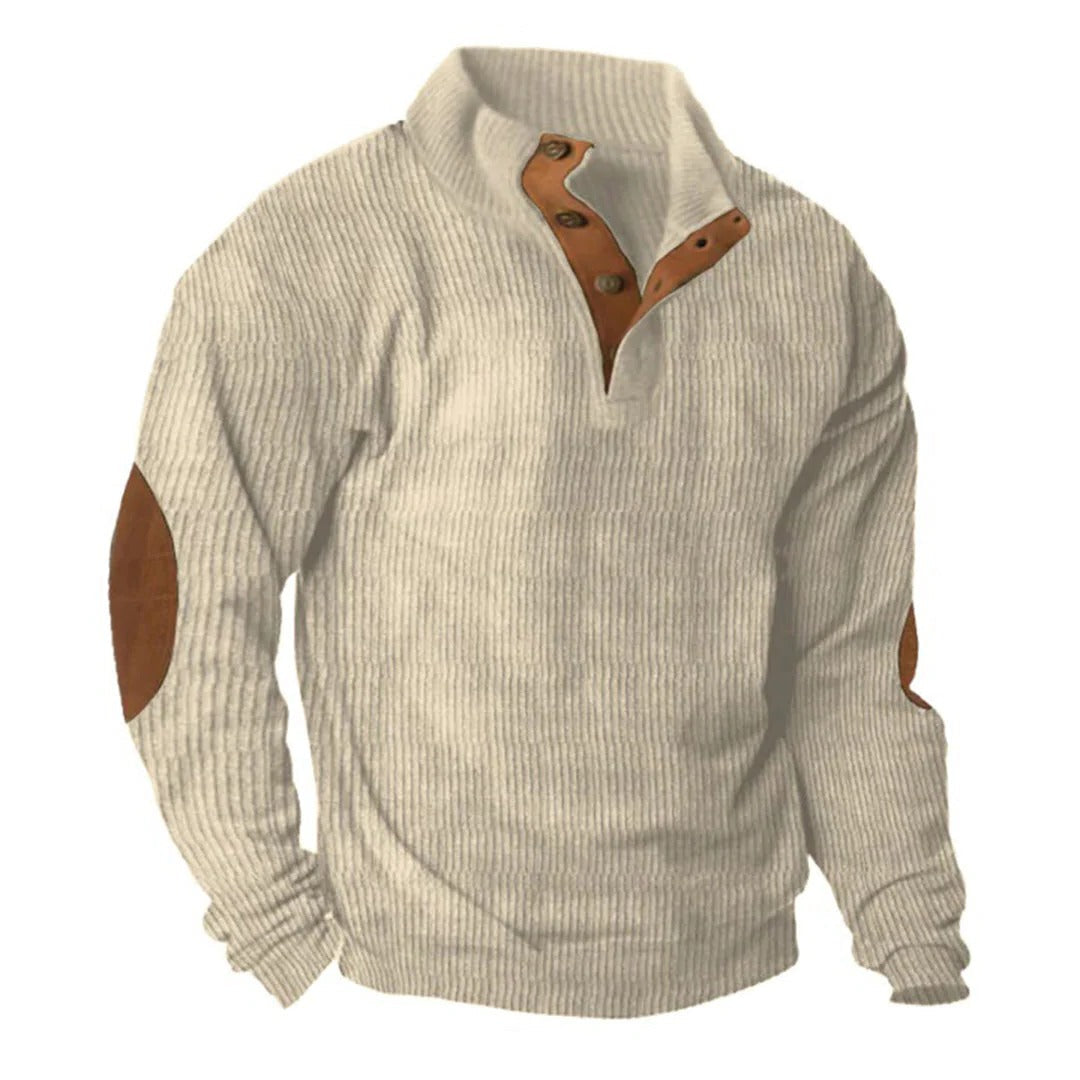 Cord-Pullover für Herren mit Stehkragen und Knöpfen für die kälteren Monate – Polyesterfaser, zu Jeans und Chino, S bis 5XL, Grün oder Beige