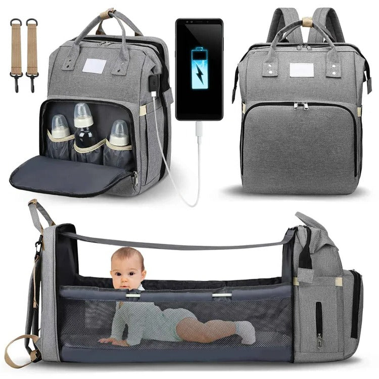 Wickelrucksack für Eltern für Ausflüge, Reisen und Alltag mit Baby – Rucksack für Windeln und Fläschchen, Grau oder Lila