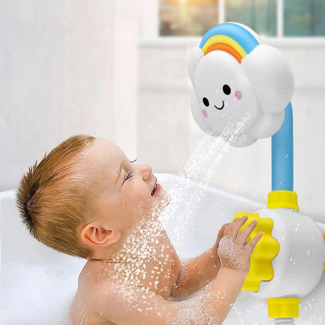 Badespielzeug Wolken-Dusche mit Sonnen-Griff für Babys und Kleinkinder in der Badewanne – Wasserspiel nach dem Ursache-Wirkung-Prinzip, Wolkenform