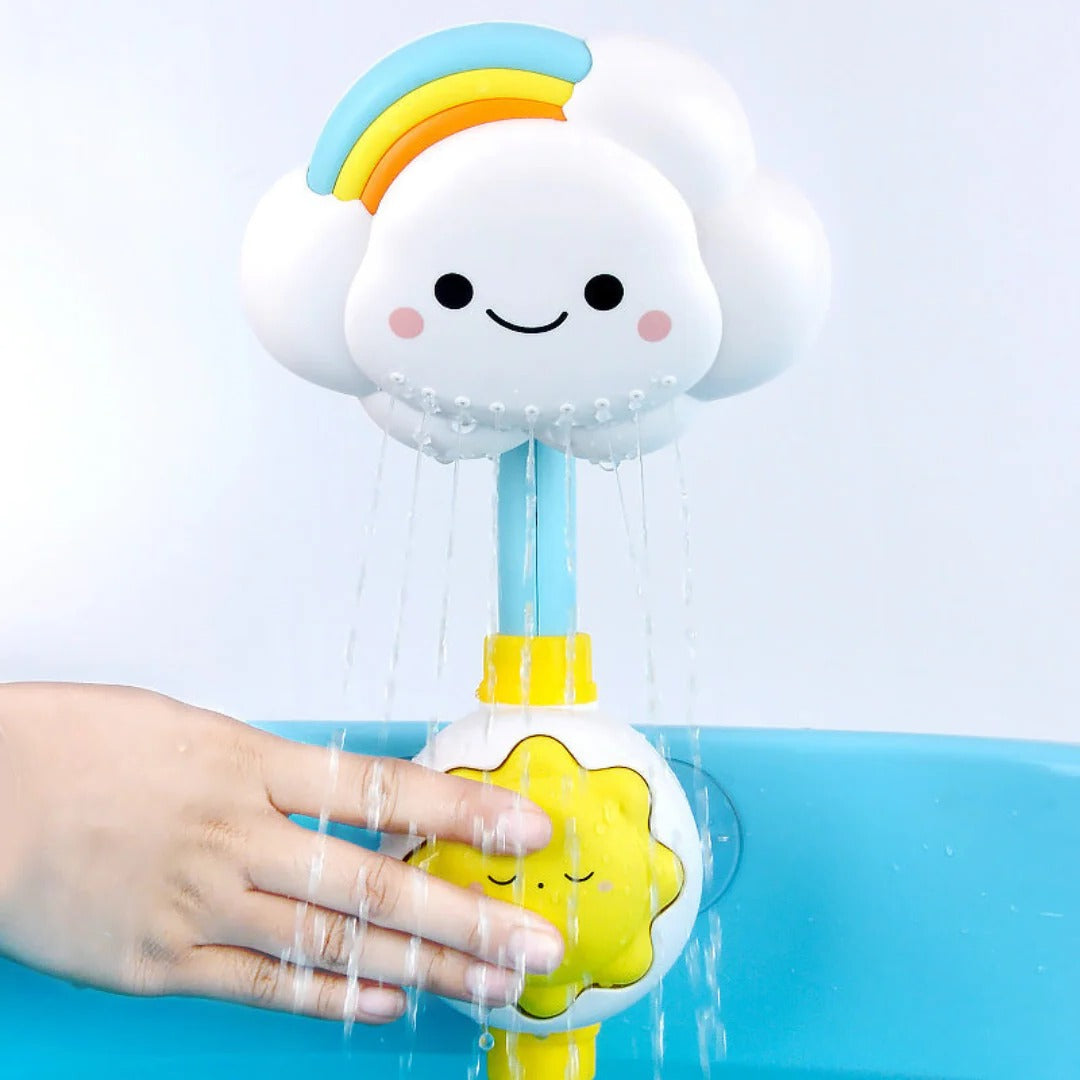 Badespielzeug Wolken-Dusche mit Sonnen-Griff für Babys und Kleinkinder in der Badewanne – Wasserspiel nach dem Ursache-Wirkung-Prinzip, Wolkenform