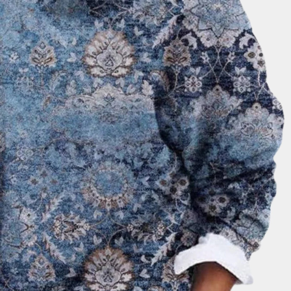 Bedruckter Damenpullover für Frühjahr, Herbst und Winter zu Jeans oder Rock – weich und atmungsaktiv, S bis 2XL, in 5 Farben von Khaki bis Himmelblau